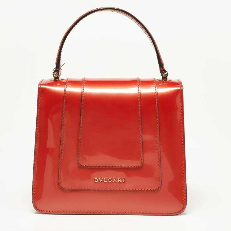Pre Owned Bvlgari Orange Patent Leather Serpenti Forever Top Handle Bag