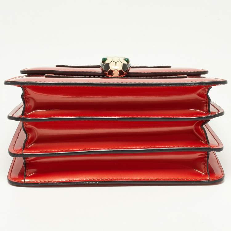 Pre Owned Bvlgari Orange Patent Leather Serpenti Forever Top Handle Bag