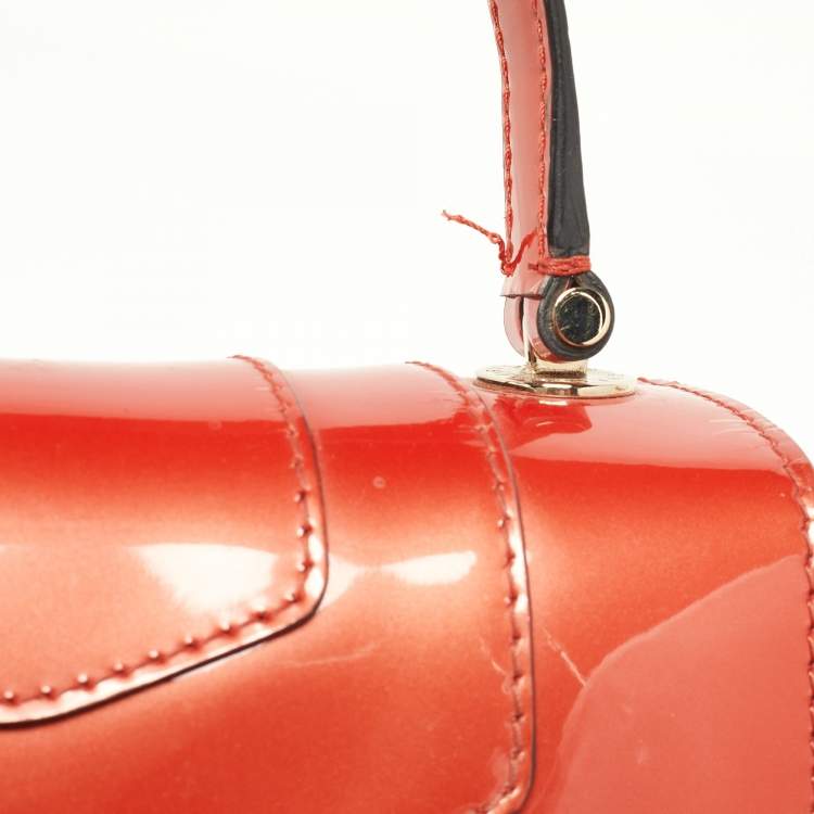 Pre Owned Bvlgari Orange Patent Leather Serpenti Forever Top Handle Bag