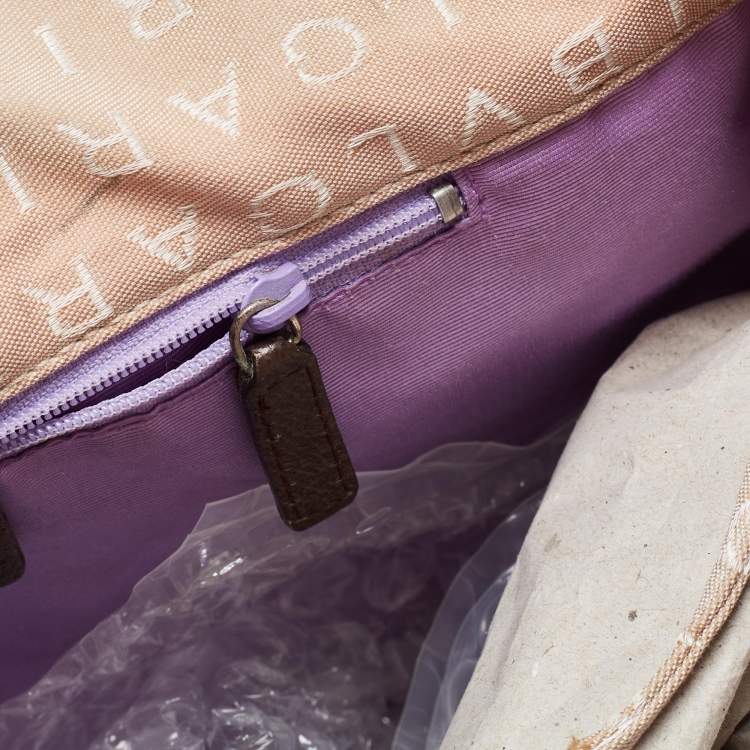 Pre Owned Bvlgari Beige/Brown Logo Mania Canvas and Leather Tote