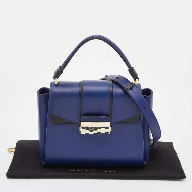 Pre Owned Bvlgari Blue/Black Leather Serpenti Viper Top Handle Bag