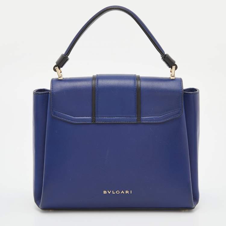 Pre Owned Bvlgari Blue/Black Leather Serpenti Viper Top Handle Bag