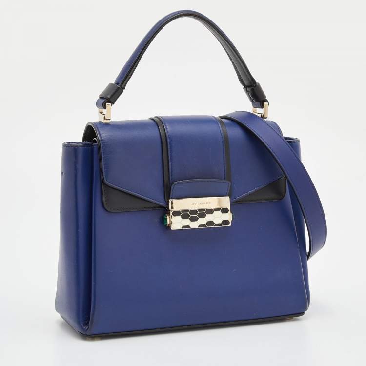 Pre Owned Bvlgari Blue/Black Leather Serpenti Viper Top Handle Bag