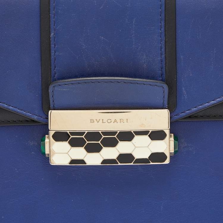 Pre Owned Bvlgari Blue/Black Leather Serpenti Viper Top Handle Bag