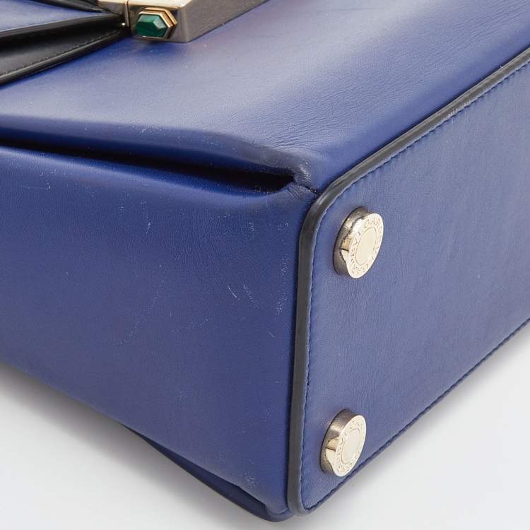 Pre Owned Bvlgari Blue/Black Leather Serpenti Viper Top Handle Bag