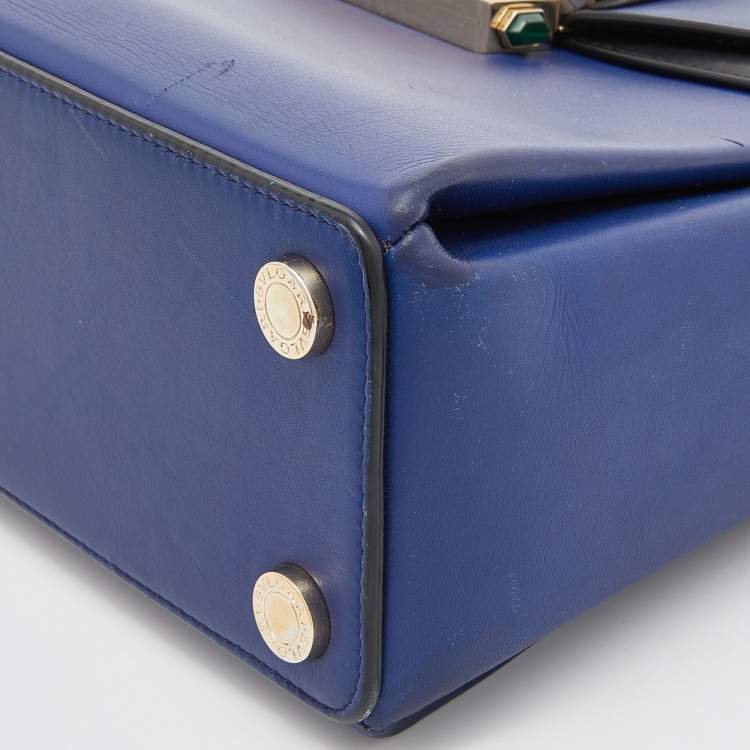 Pre Owned Bvlgari Blue/Black Leather Serpenti Viper Top Handle Bag