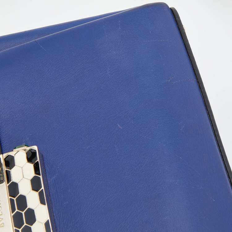 Pre Owned Bvlgari Blue/Black Leather Serpenti Viper Top Handle Bag