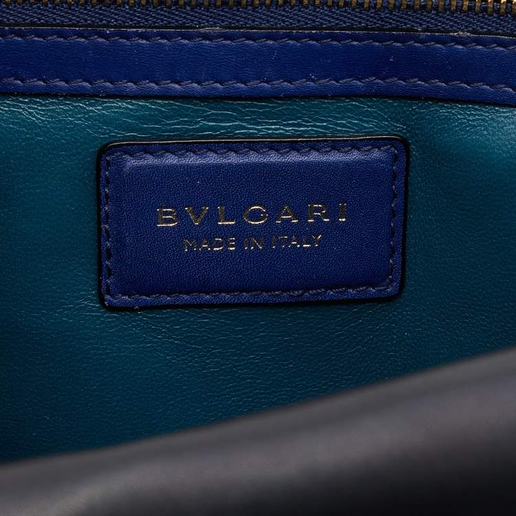 Pre Owned Bvlgari Blue/Black Leather Serpenti Viper Top Handle Bag