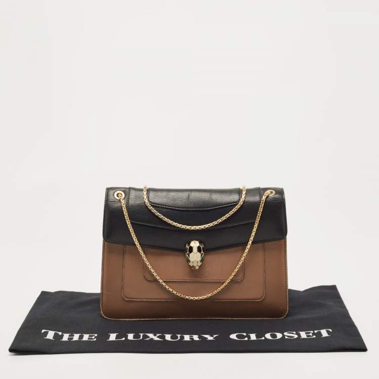 Pre Owned Bvlgari Beige/Brown Leather Medium Serpenti Forever Shoulder Bag
