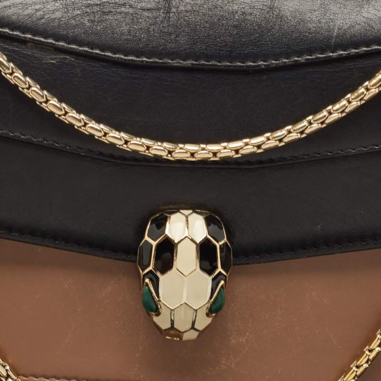 Pre Owned Bvlgari Beige/Brown Leather Medium Serpenti Forever Shoulder Bag