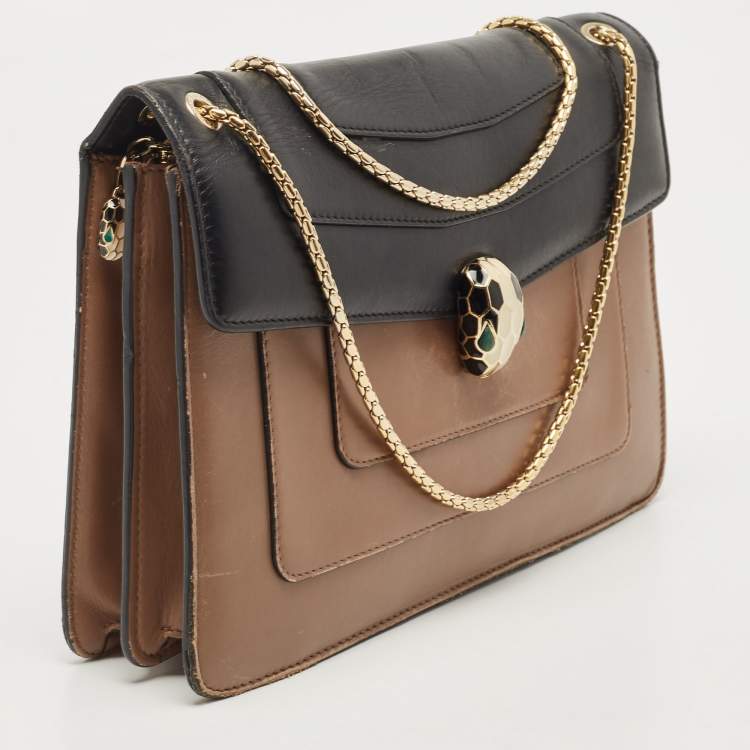 Pre Owned Bvlgari Beige/Brown Leather Medium Serpenti Forever Shoulder Bag