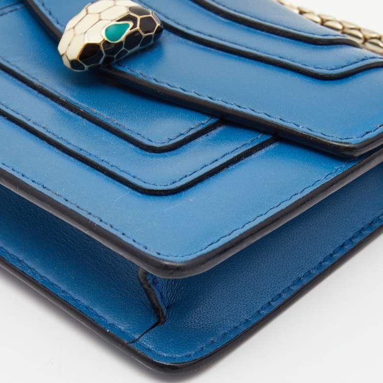 Pre Owned Bvlgari Blue Leather Serpenti Forever Chain Card Case