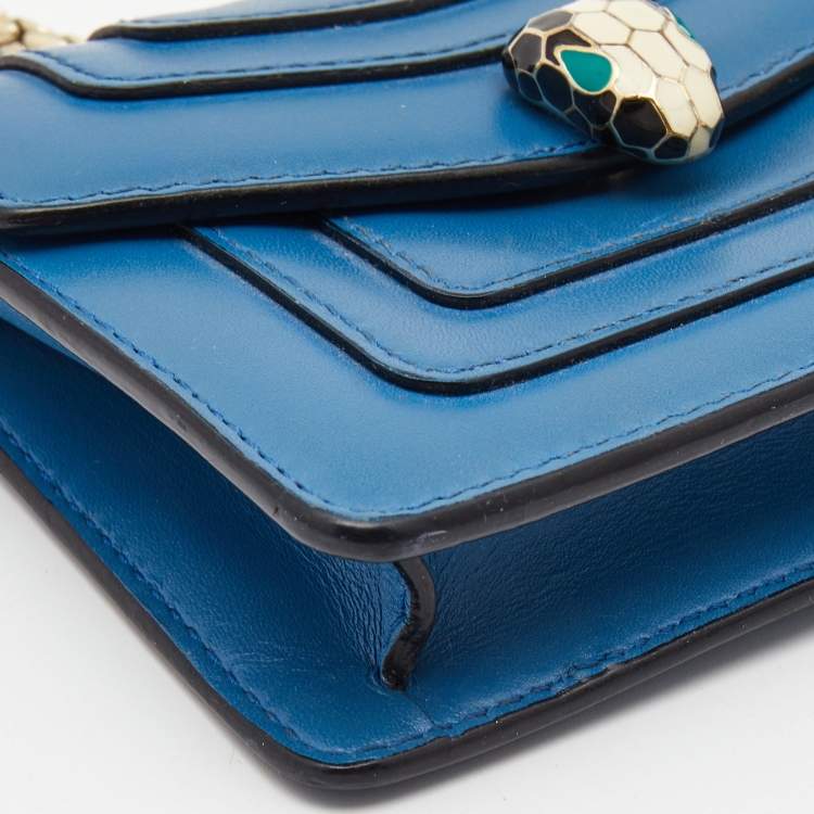 Pre Owned Bvlgari Blue Leather Serpenti Forever Chain Card Case