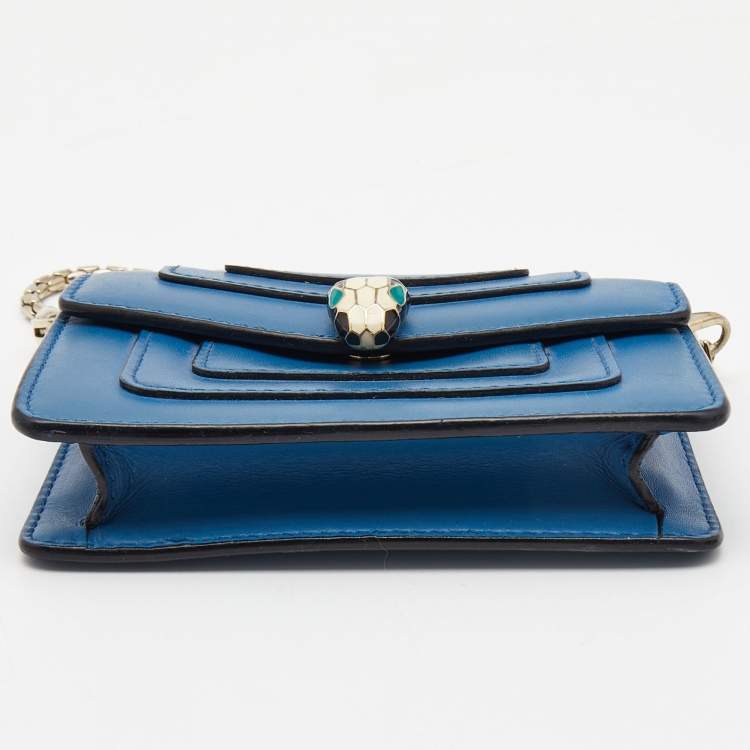 Pre Owned Bvlgari Blue Leather Serpenti Forever Chain Card Case