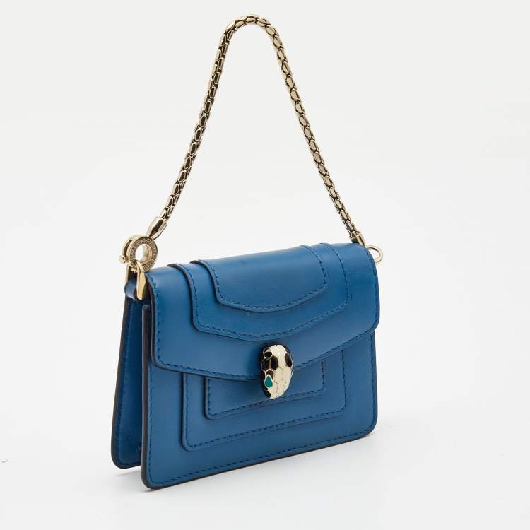 Pre Owned Bvlgari Blue Leather Serpenti Forever Chain Card Case