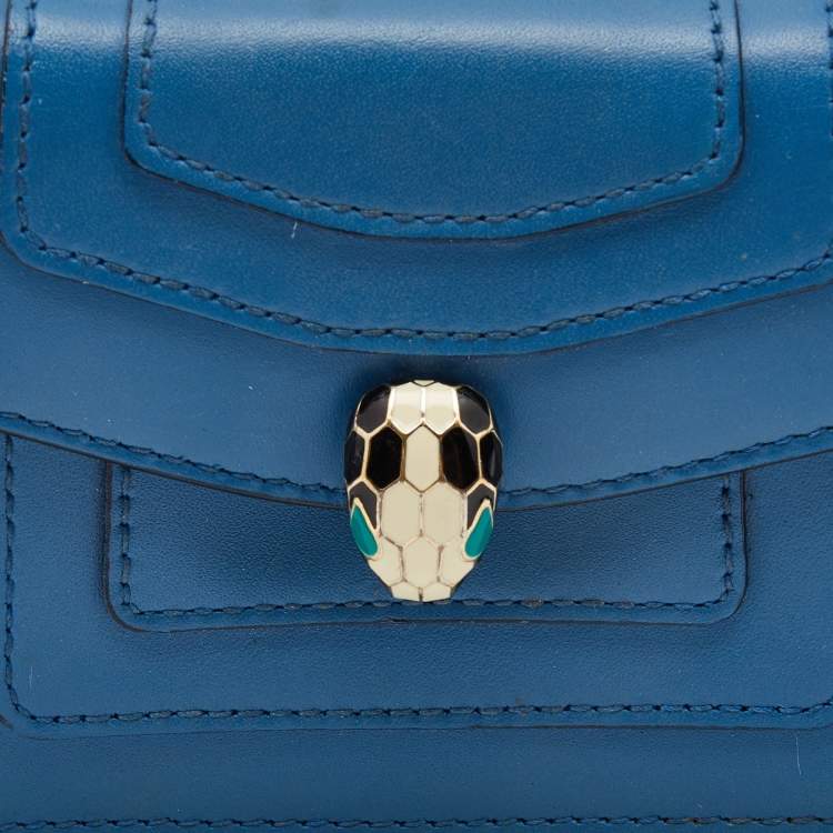 Pre Owned Bvlgari Blue Leather Serpenti Forever Chain Card Case