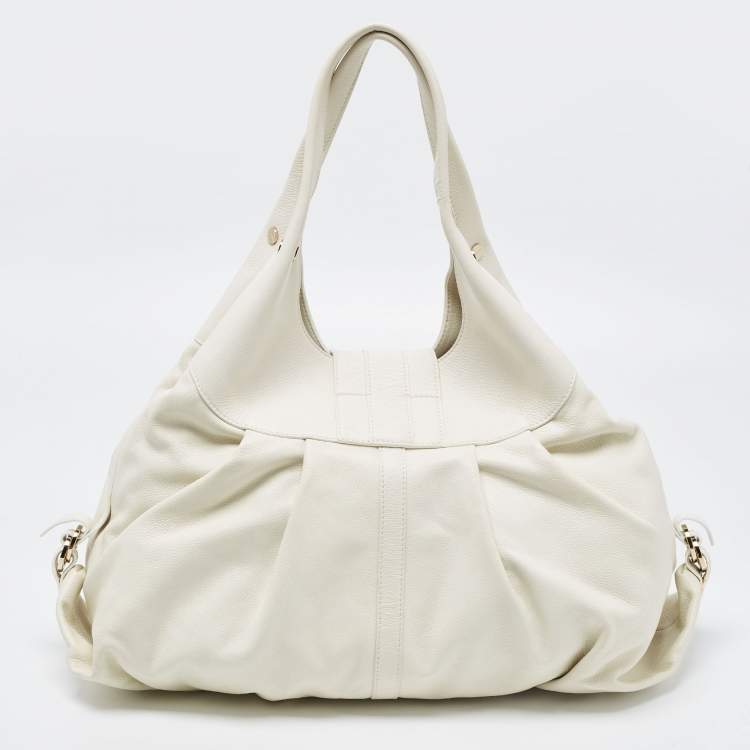 Pre Owned Bvlgari Off-White Leather Chandra Hobo