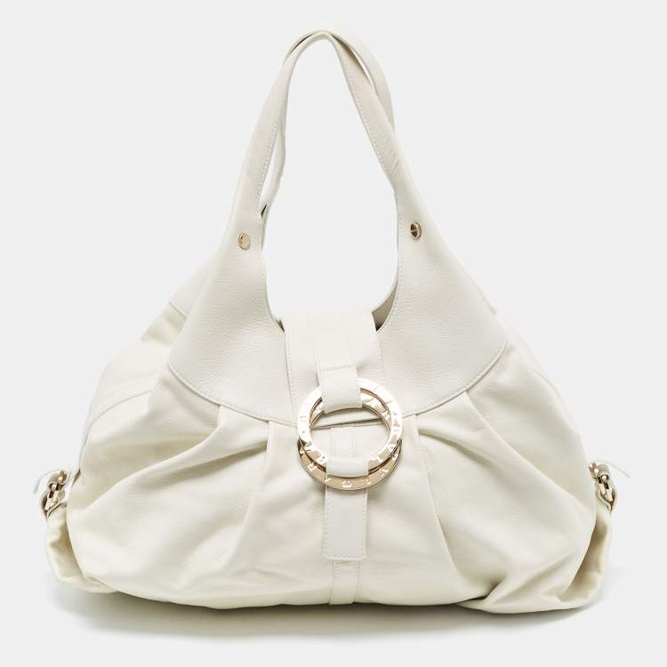 Pre Owned Bvlgari Off-White Leather Chandra Hobo