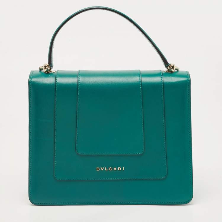 Pre Owned Bvlgari Green Leather Medium Serpenti Forever Top Handle Bag