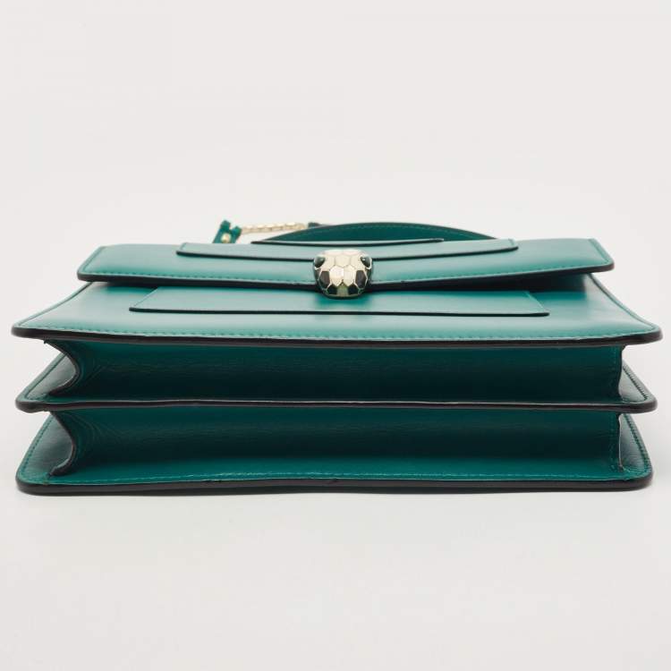 Pre Owned Bvlgari Green Leather Medium Serpenti Forever Top Handle Bag