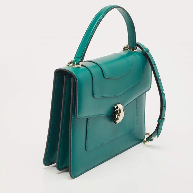 Pre Owned Bvlgari Green Leather Medium Serpenti Forever Top Handle Bag