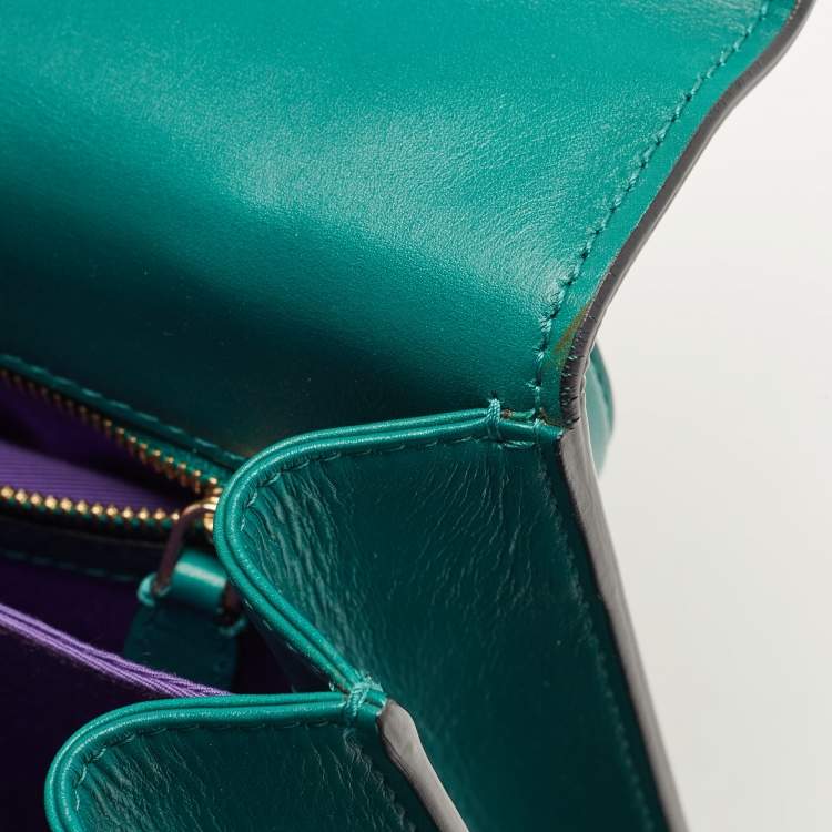 Pre Owned Bvlgari Green Leather Medium Serpenti Forever Top Handle Bag