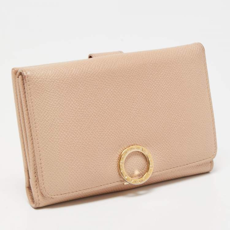 Pre Owned Bvlgari Light Pink Leather Icon Bit French Wallet
