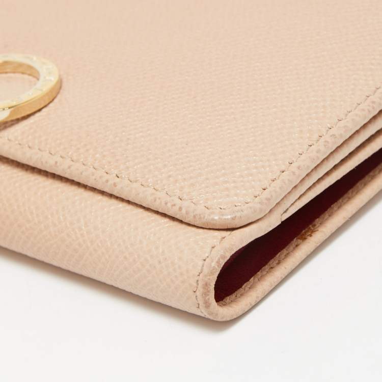 Pre Owned Bvlgari Light Pink Leather Icon Bit French Wallet