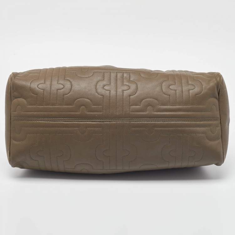 Pre Owned Bvlgari Olive Green Leather Plisse Twist Shoulder Bag