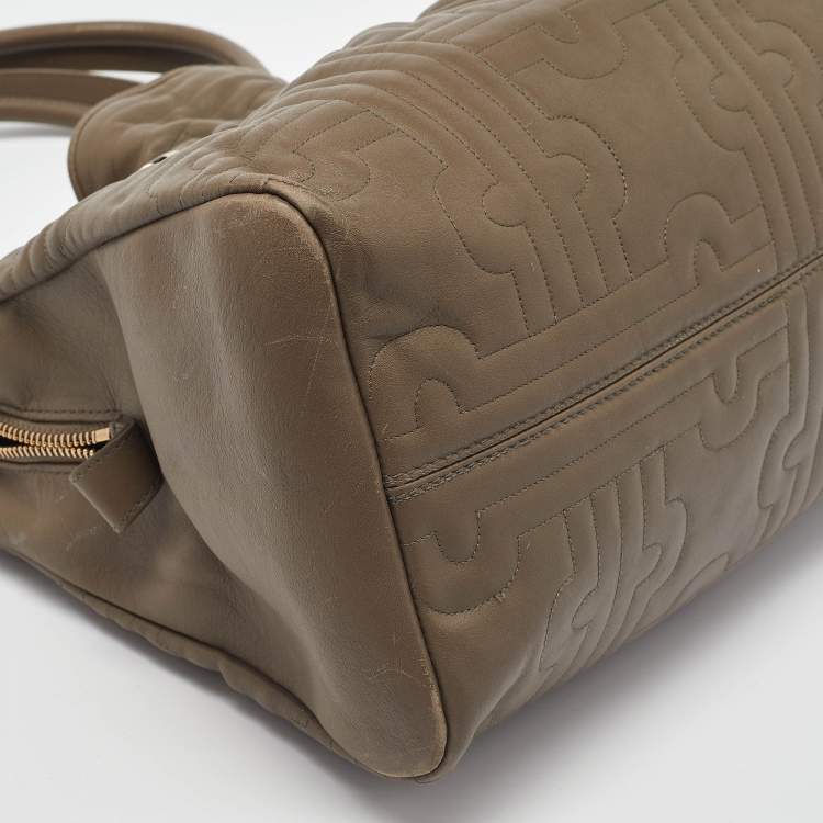 Pre Owned Bvlgari Olive Green Leather Plisse Twist Shoulder Bag