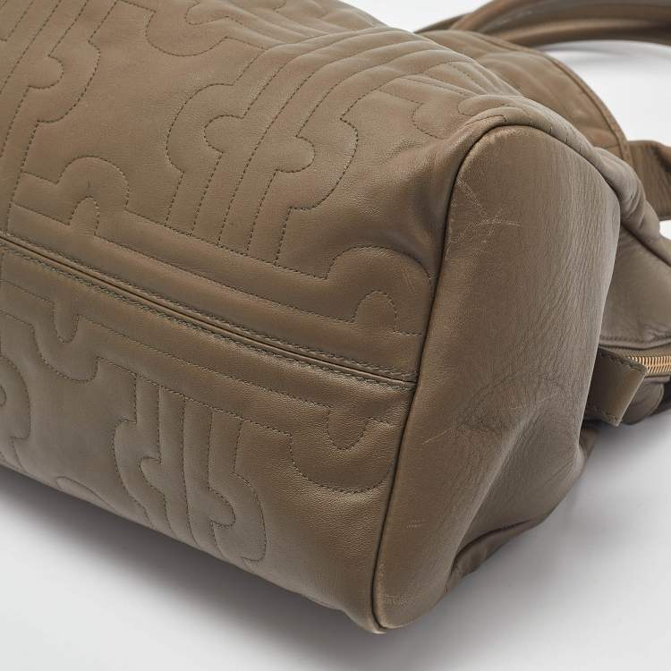 Pre Owned Bvlgari Olive Green Leather Plisse Twist Shoulder Bag
