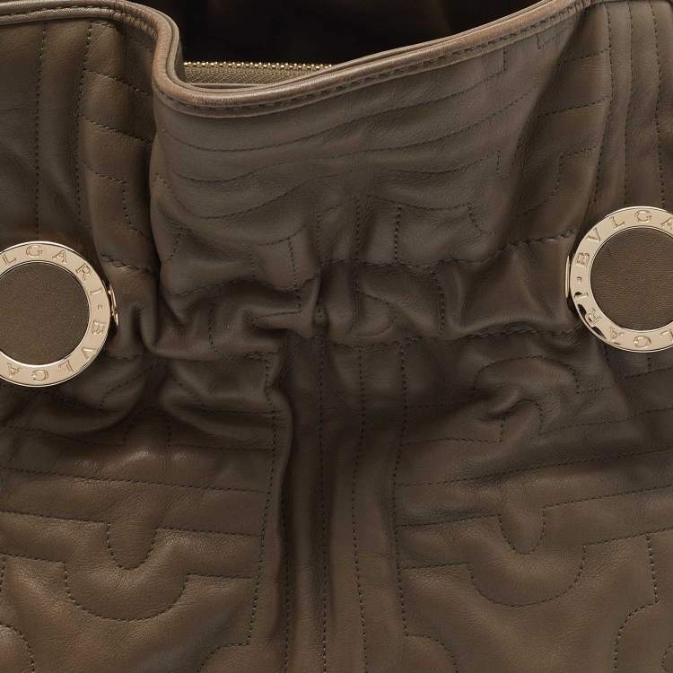 Pre Owned Bvlgari Olive Green Leather Plisse Twist Shoulder Bag