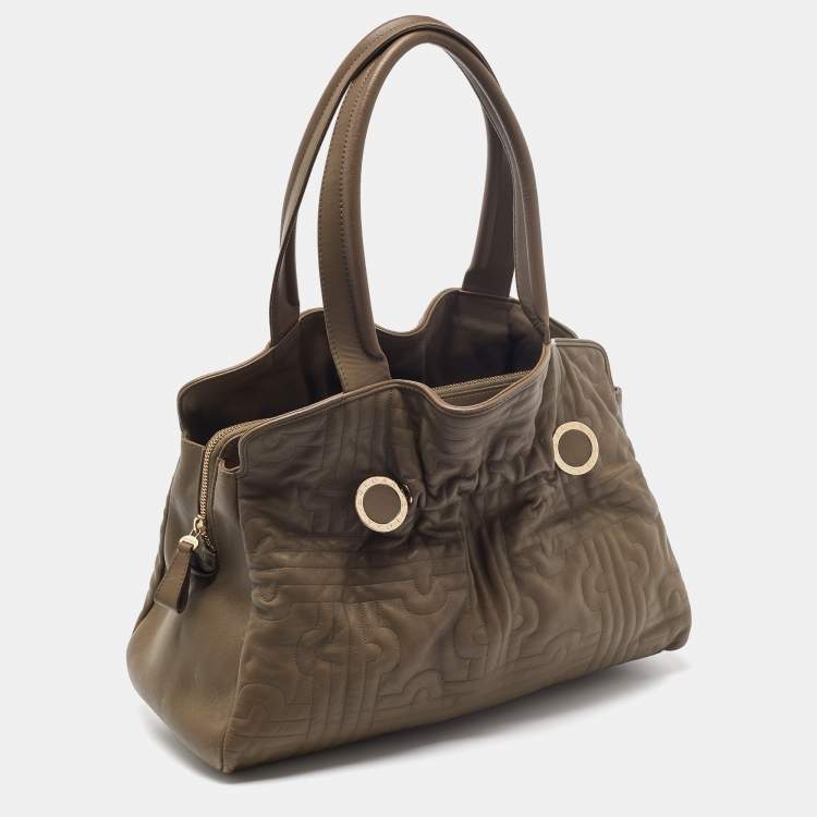 Pre Owned Bvlgari Olive Green Leather Plisse Twist Shoulder Bag