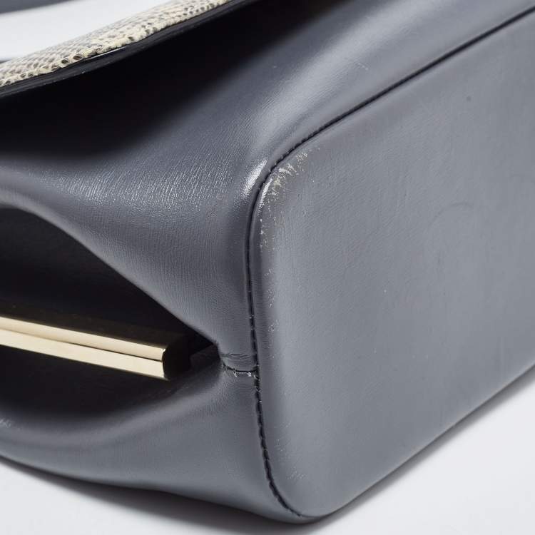 Pre Owned Bvlgari Beige/Grey Lizard Skin And Leather Icona Shoulder Bag
