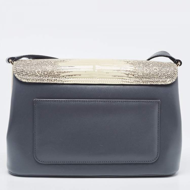 Pre Owned Bvlgari Beige/Grey Lizard Skin And Leather Icona Shoulder Bag