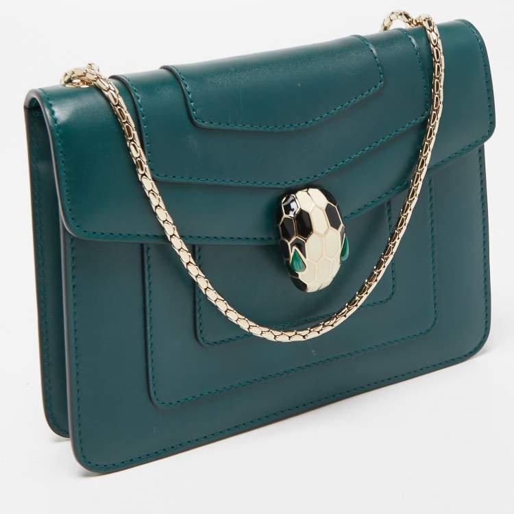 Pre Owned Bvlgari Green Leather Small Serpenti Forever Crossbody Bag