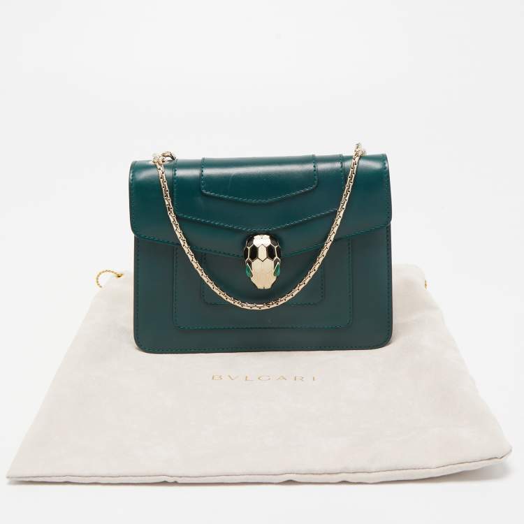 Pre Owned Bvlgari Green Leather Small Serpenti Forever Crossbody Bag
