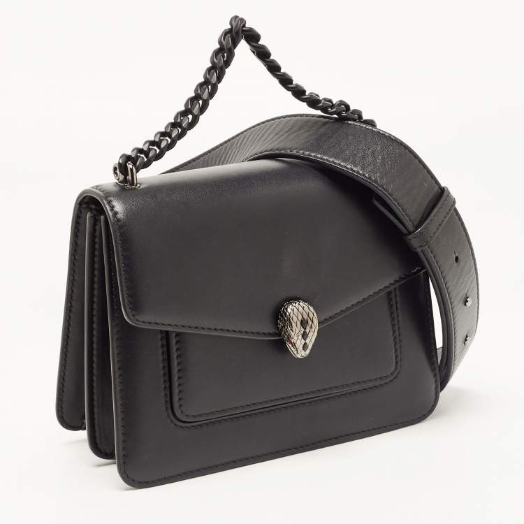 Pre Owned Bvlgari Black Leather Serpenti Forever Maxi Chain Small Crossbody Bag