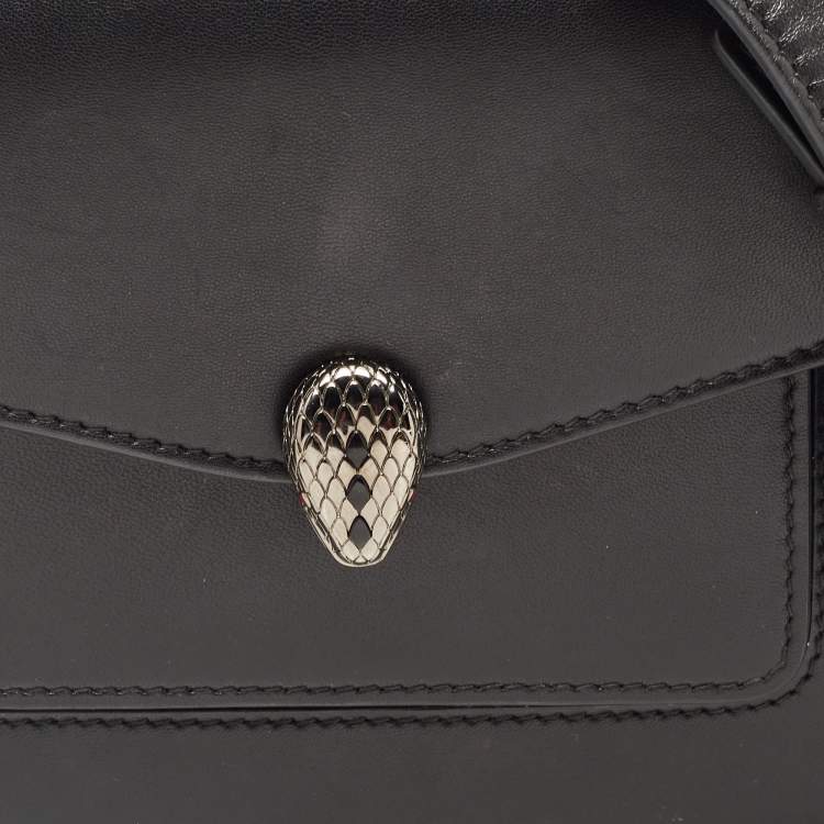 Pre Owned Bvlgari Black Leather Serpenti Forever Maxi Chain Small Crossbody Bag