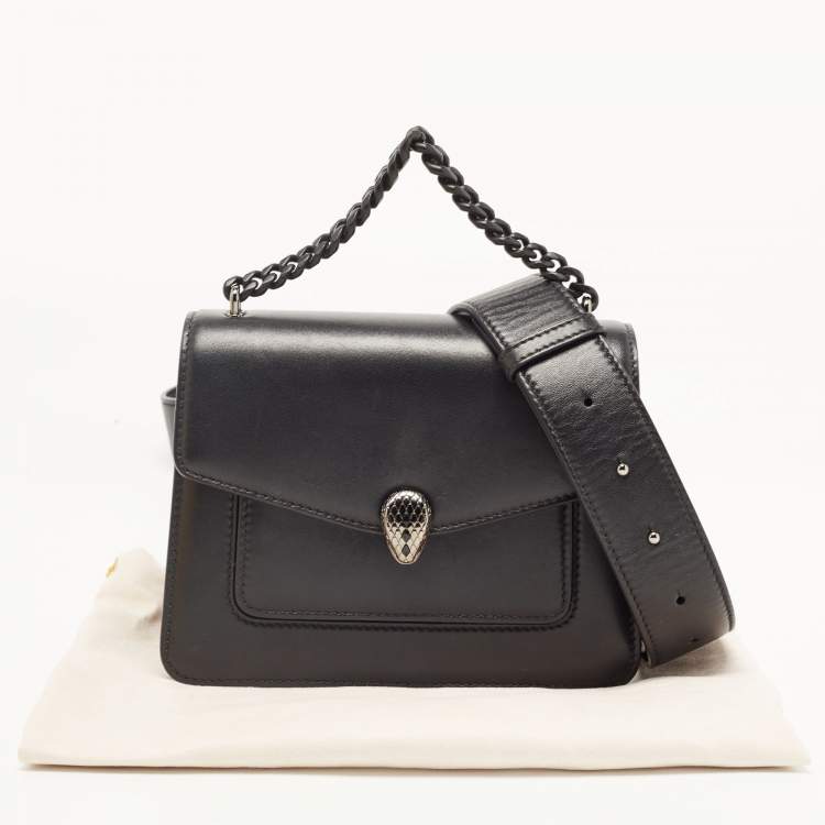 Pre Owned Bvlgari Black Leather Serpenti Forever Maxi Chain Small Crossbody Bag