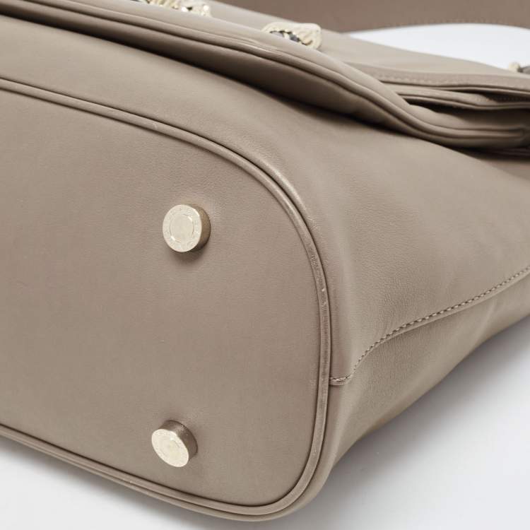 Pre Owned Bvlgari Khaki Green Leather Leoni Top Handle Bag