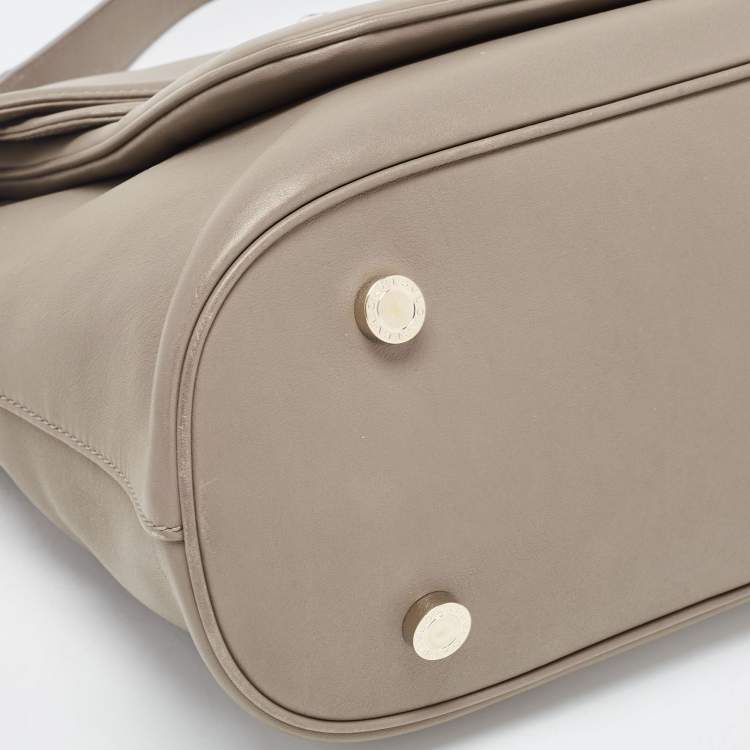Pre Owned Bvlgari Khaki Green Leather Leoni Top Handle Bag