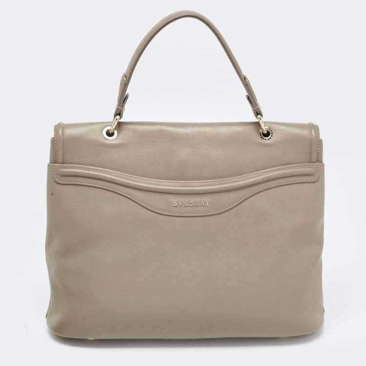 Pre Owned Bvlgari Khaki Green Leather Leoni Top Handle Bag