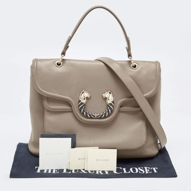 Pre Owned Bvlgari Khaki Green Leather Leoni Top Handle Bag