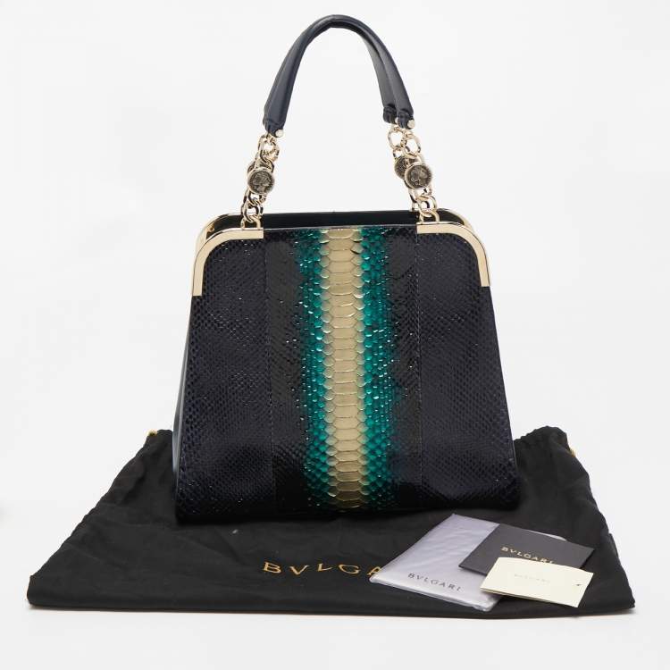 Pre Owned Bvlgari Multicolor Python Metal Side Frame Satchel