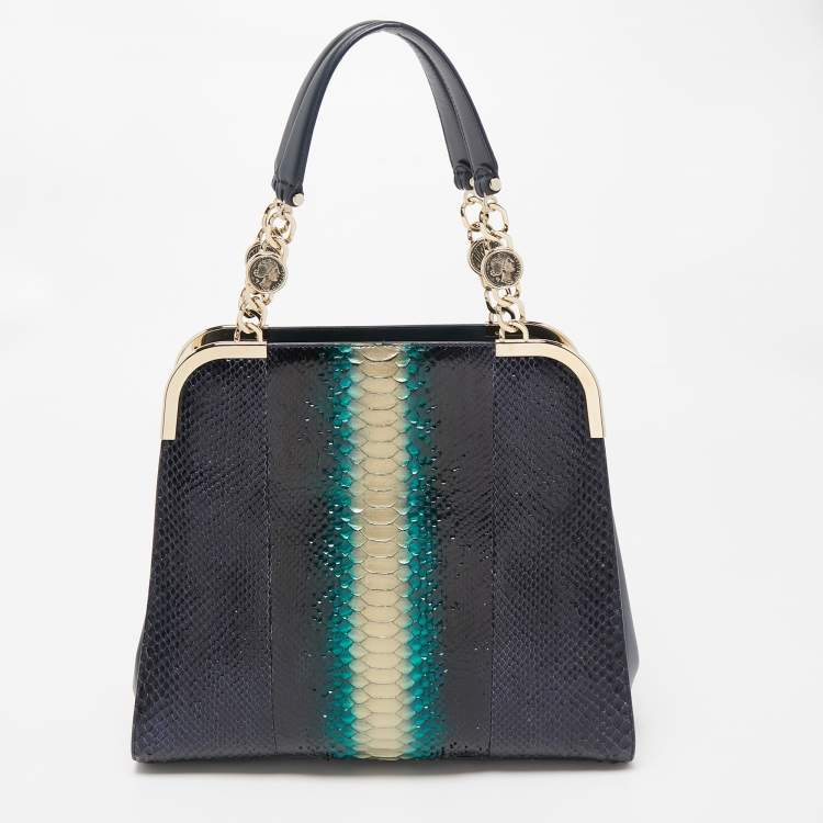 Pre Owned Bvlgari Multicolor Python Metal Side Frame Satchel