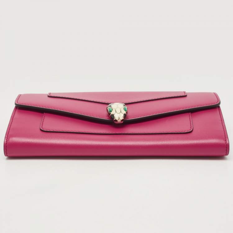 Pre Owned Bvlgari Fuchsia Leather Serpenti Forever Wallet