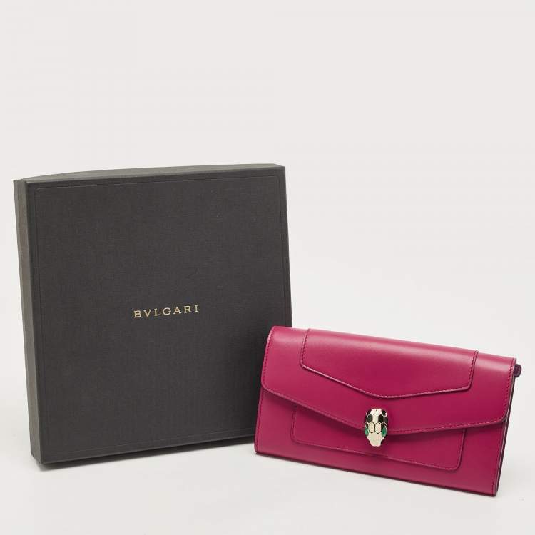 Pre Owned Bvlgari Fuchsia Leather Serpenti Forever Wallet