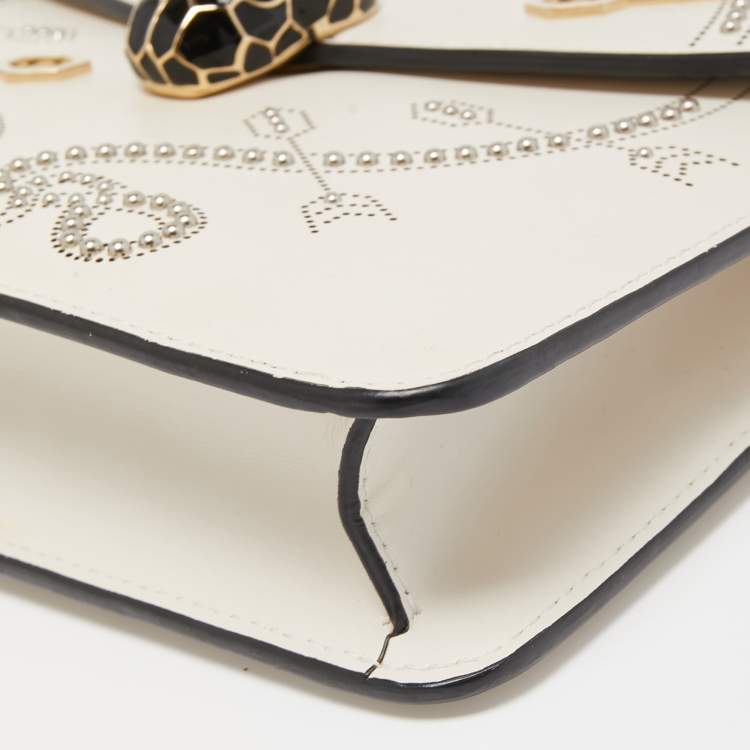 Pre Owned Bvlgari Off White Leather Studded Small Serpenti Forever Shoulder Bag