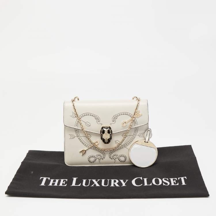 Pre Owned Bvlgari Off White Leather Studded Small Serpenti Forever Shoulder Bag